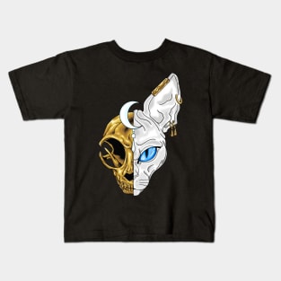 White sphinx cat with exposed golden skull Kids T-Shirt